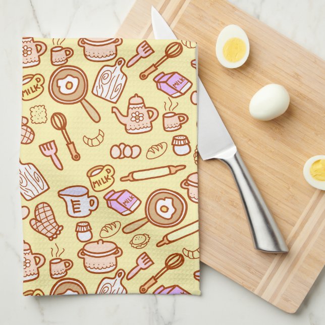 Cute Kitchenware Yellow Tea Towel (Quarter Fold)