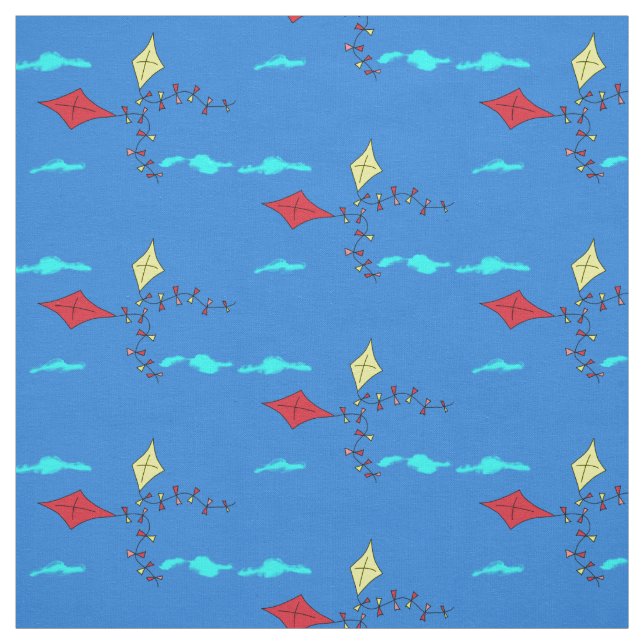 Cute Kite Blue Kids Pattern Fabric (Swatch)