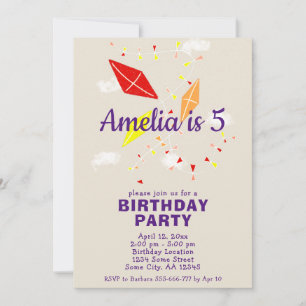 Cute Kites in Sky Drawing Kids Birthday Invitation