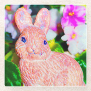 Cute Kitschy Bunny Rabbit Glass Coaster