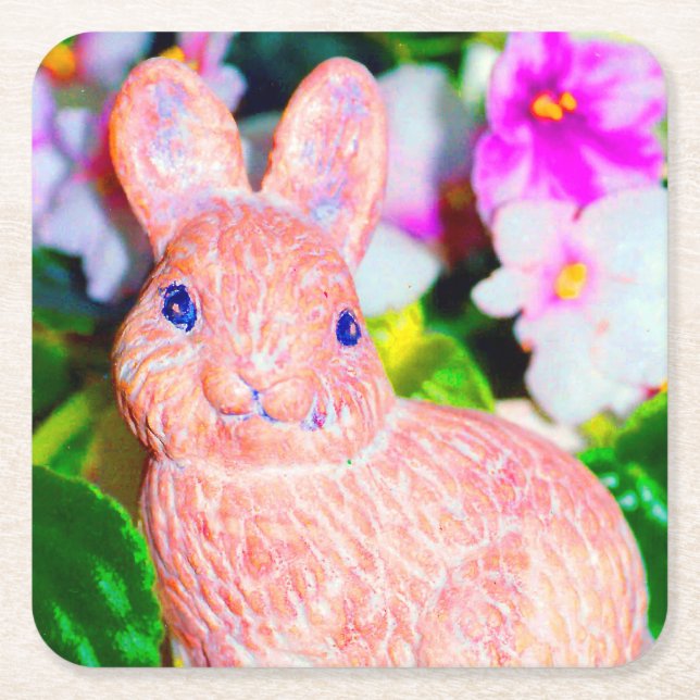 Cute Kitschy Bunny Rabbit   Square Paper Coaster (Front)