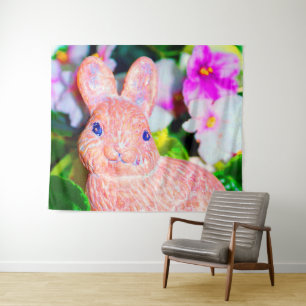 Cute Kitschy Bunny Rabbit Tapestry