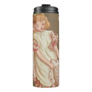 Cute Kitschy Vintage Valentine, Children with Lamb Thermal Tumbler