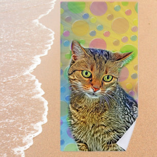 Cute kitten - abstract - colourful painting beach towel