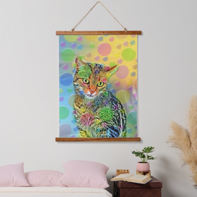 Cute kitten - abstract - colourful painting hanging tapestry (Bedroom)