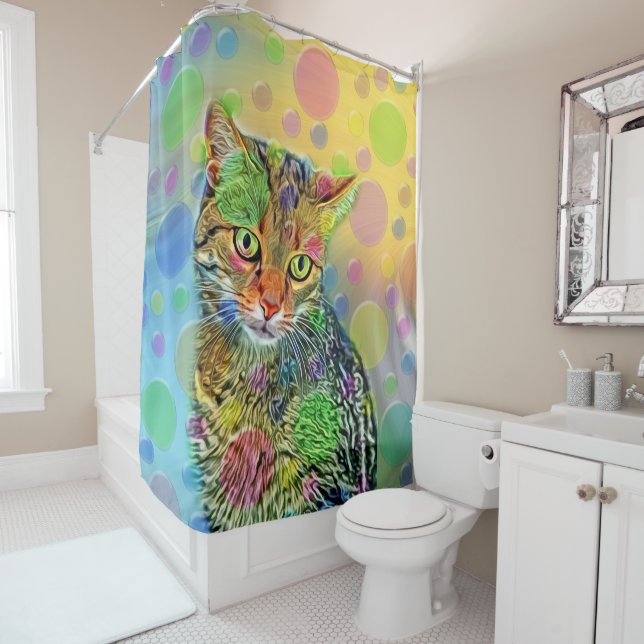 Cute kitten - abstract - colourful painting shower curtain (In Situ)
