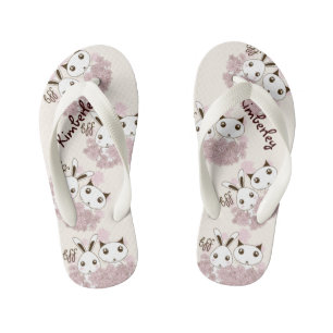 Cute Kitten and Bunny Animal Friends Girl Kid's Thongs