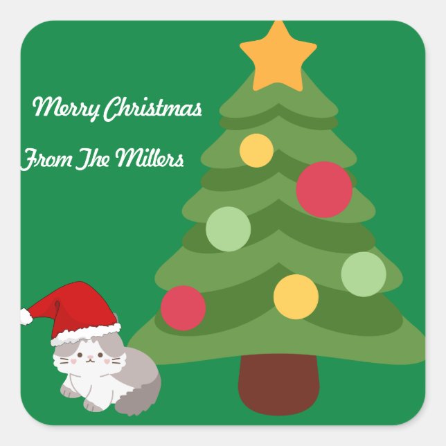 CUTE KITTEN  AND CHRISTMAS TREE STICKER (Front)