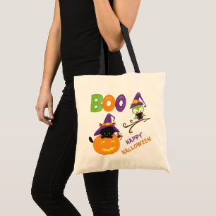 Cute Kitten and Owl Halloween Trick or Treat Tote Bag