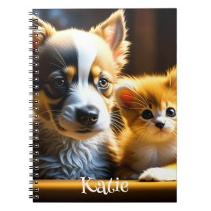 Cute Kitten and Puppy Personalised Notebook