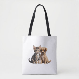 Cute kitten and puppy tote bag