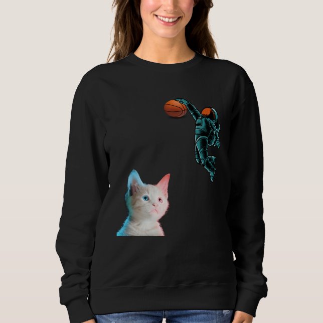 Cute Kitten Astronaut Playing Basketball For Cat Sweatshirt (Front)
