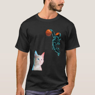 Cute Kitten Astronaut Playing Basketball For Cat T-Shirt