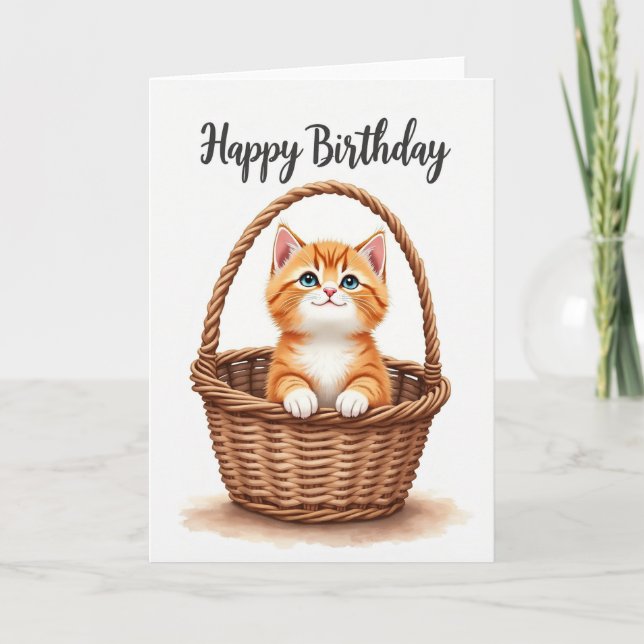Cute Kitten Basket Birthday Card (Front)