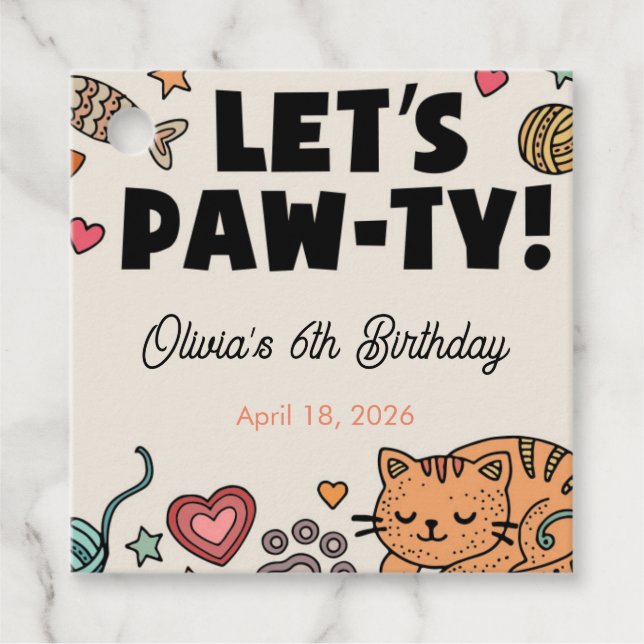 Cute Kitten Birthday Party Favour tag (Front)