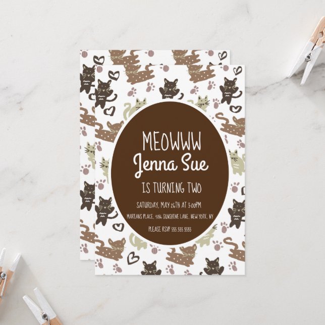 Cute Kitten Birthday Party Pet Invitation (Front/Back In Situ)