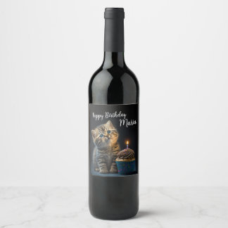 Cute Kitten Birthday Wishes Wine Label