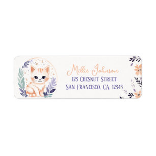Cute Kitten Boho Floral Design - Return Address Label