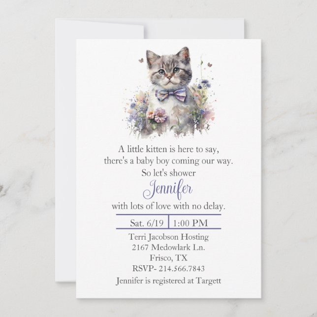 Cute Kitten Boys Baby Shower Invitation (Front)