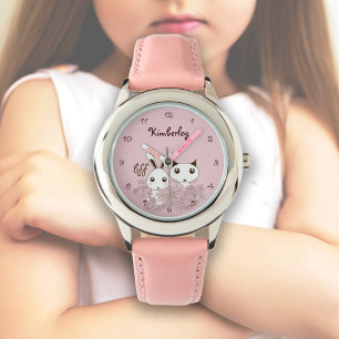 Cute Kitten Bunny Animal Friends Pink Kids Girls Watch