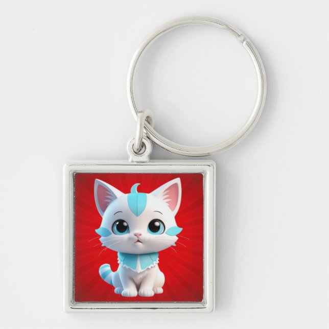 Cute Kitten Cartoon 3D Design-38063 Key Ring (Front)