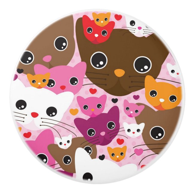 cute kitten cat background pattern ceramic knob (Front)