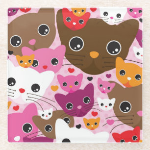 cute kitten cat background pattern glass coaster