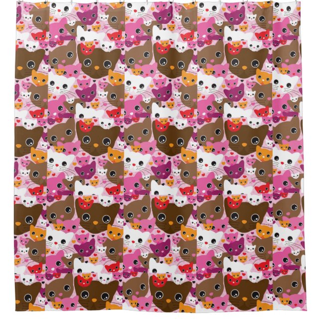 cute kitten cat background pattern shower curtain (Front)