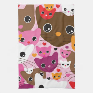cute kitten cat background pattern tea towel