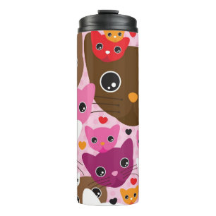 cute kitten cat background pattern thermal tumbler
