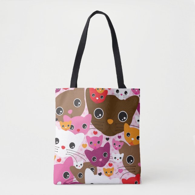cute kitten cat background pattern tote bag (Front)