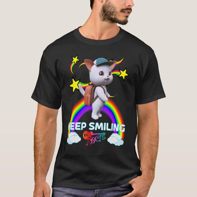 Cute Kitten Cat Backpack Baseball Cap KEEP SMILING T-Shirt (Front)