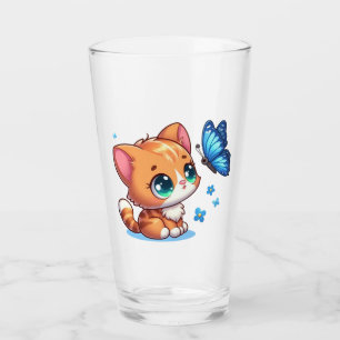 Cute kitten/cat & butterfly glass