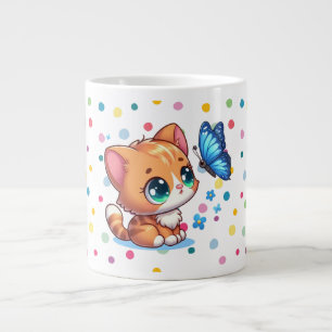 Cute kitten/cat & butterfly large coffee mug