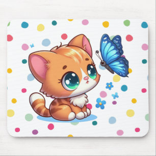 Cute kitten/cat & butterfly mouse pad