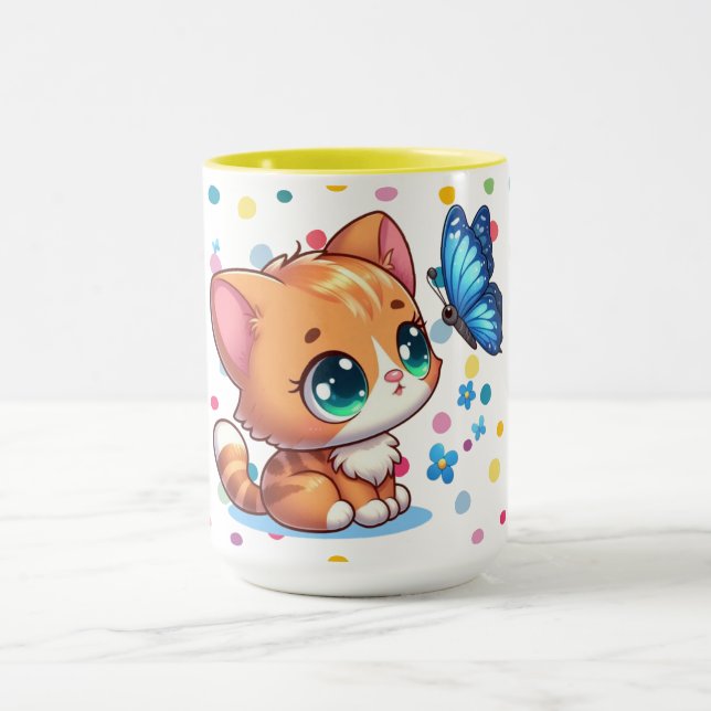 Cute kitten/cat & butterfly  mug (Center)