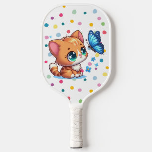 Cute kitten/cat & butterfly pickleball paddle