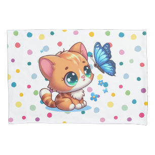 Cute kitten/cat & butterfly pillowcase