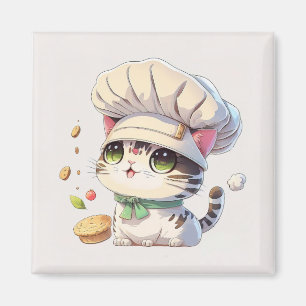 Cute Kitten Cat Chef Illustration Magnet