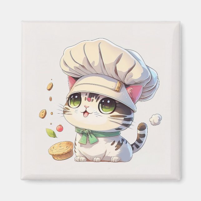 Cute Kitten Cat Chef Illustration Magnet (Front)