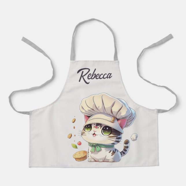 Cute Kitten Cat Chef Illustration Personalised  Apron (Front)