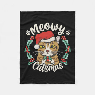 Cute Kitten Cat Christmas Santa Hat Meowy Catmas W Fleece Blanket