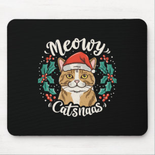 Cute Kitten Cat Christmas Santa Hat Meowy Catmas W Mouse Pad