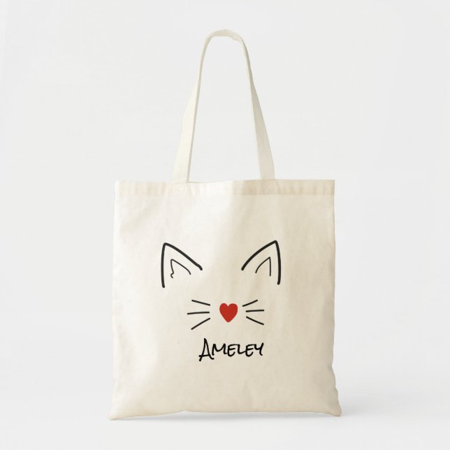 Cute Kitten Cat Custom Name Tote Bag (Front)