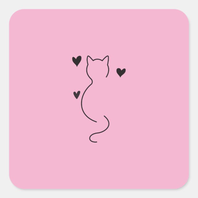 cute kitten cat drawing with pink colour backgroun square sticker (Front)
