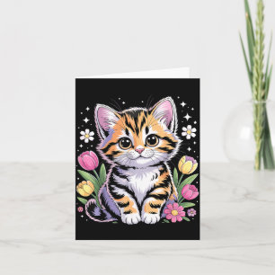 Cute Kitten Cat Floral Kawaii Card