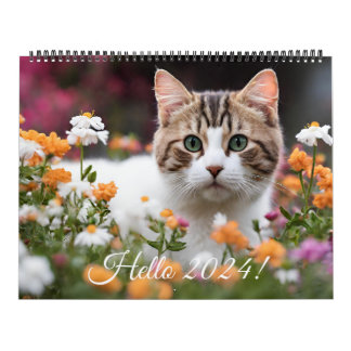 Cute Kitten Cat Flower Daily Monthly Yearly 2026 Calendar