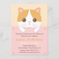 Cute Kitten Cat Girls Birthday Party Invitations