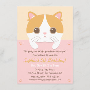 Cute Kitten Cat Girls Birthday Party Invitations