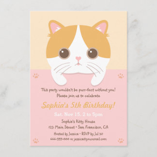 Cute Kitten Cat Girls Birthday Party Invitations
